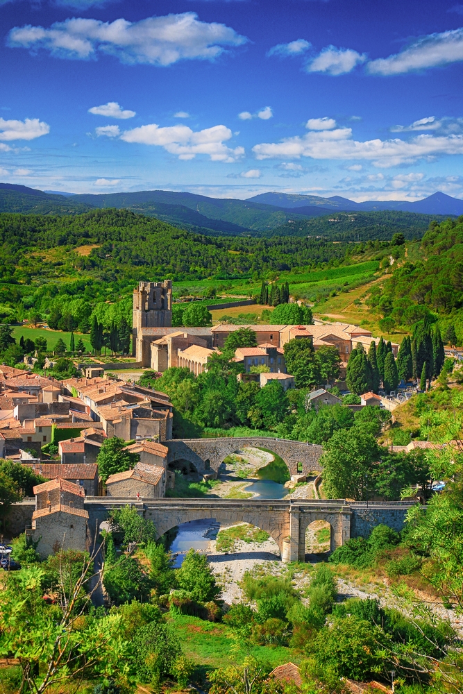 Vue Lagrasse village rivière Abbaye Pont Vieux